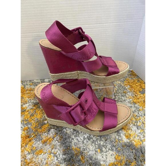 Coach Maryanne Wedges Size 7.5 B Pink Espadrille Buckle Strap Sandals - Picture 1 of 9
